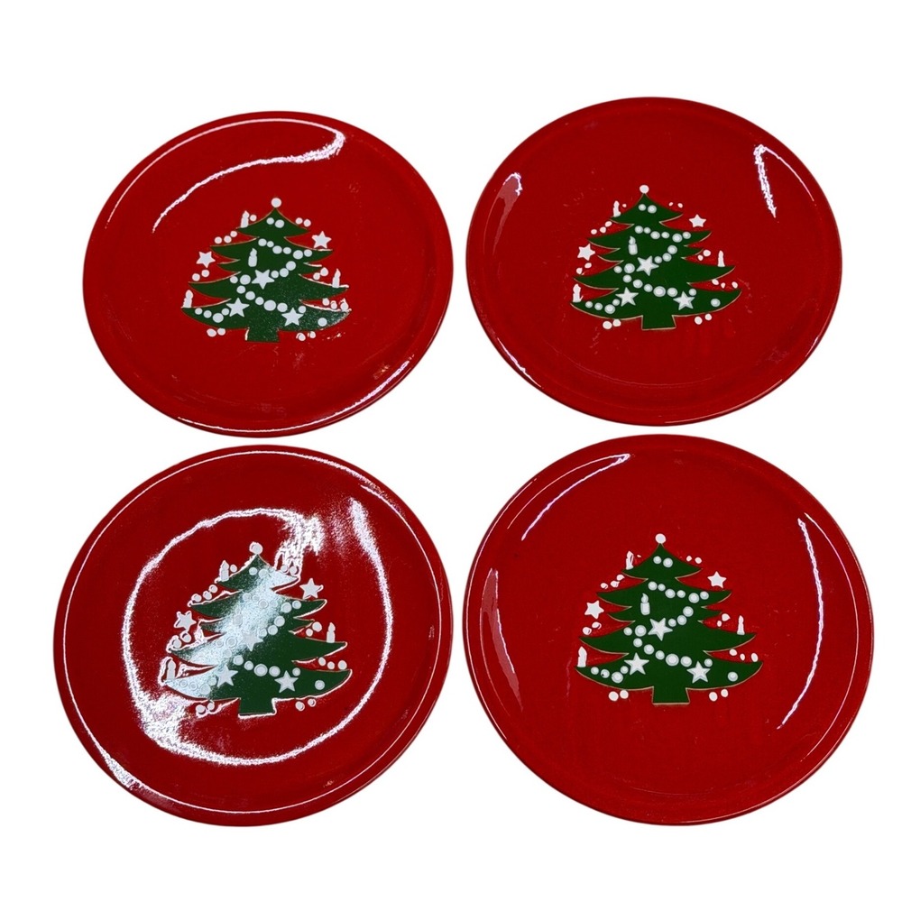 VTG Waechtersbach Christmas Tree Serving Dinner Plates X 4 Red West Germany 10"